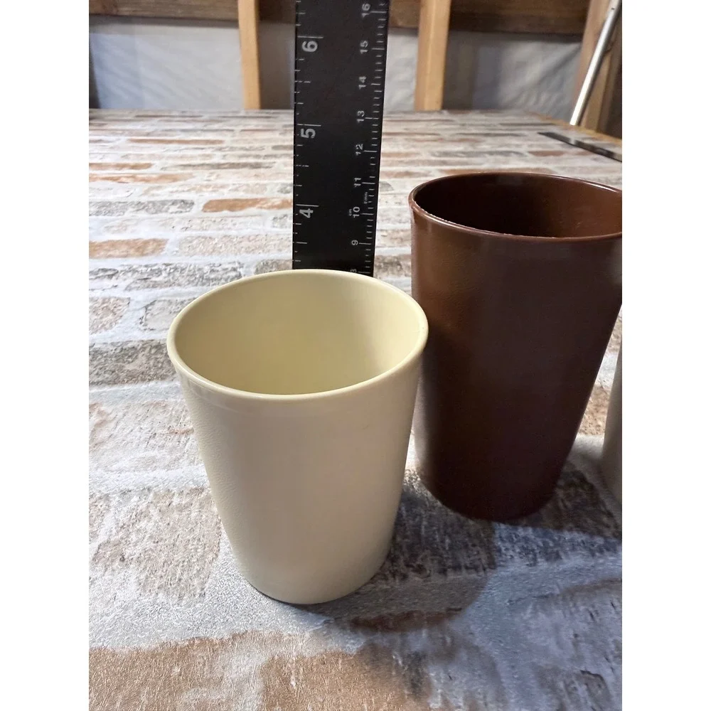 Vintage Tupperware Tumblers Set of 3 Brown and Cream Retro Cups